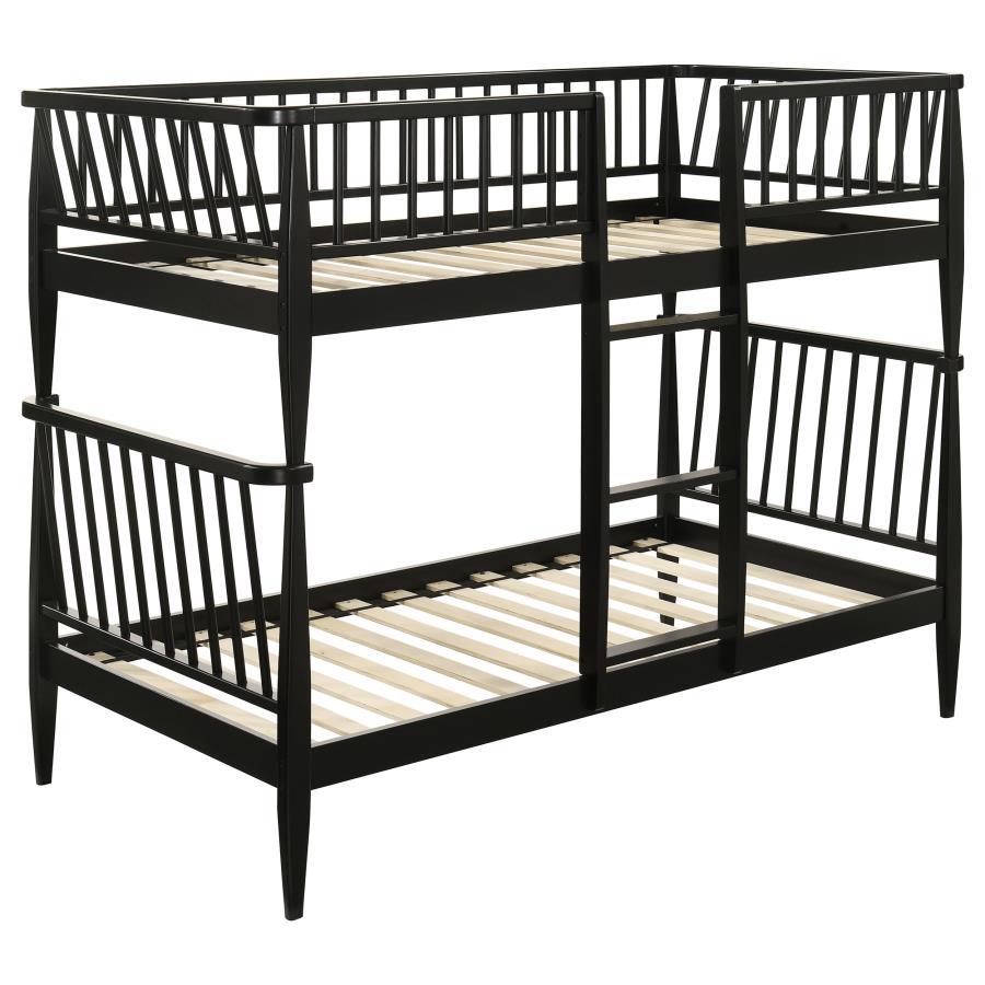 (image for) Abram Windsor Twin Over Twin Wood Bunk Bed with Ladder Black