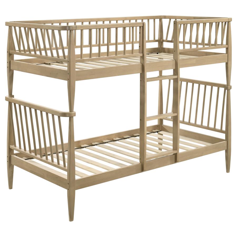 (image for) Abram Windsor Twin Over Twin Wood Bunk Bed with Ladder Almond