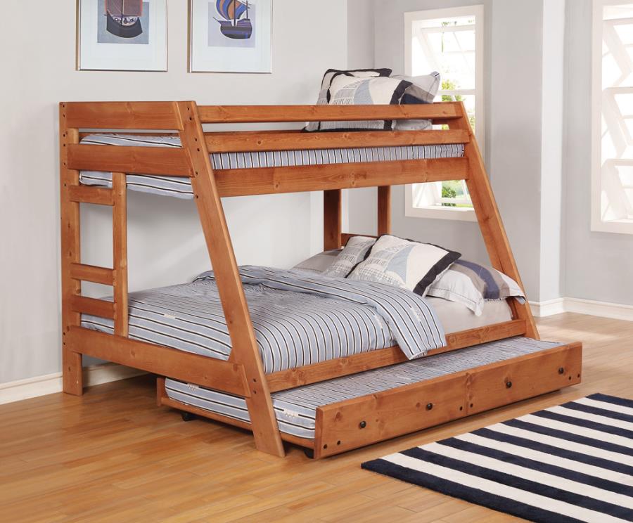 Wrangle Hill Wood Twin Over Full Bunk Bed Amber Wash