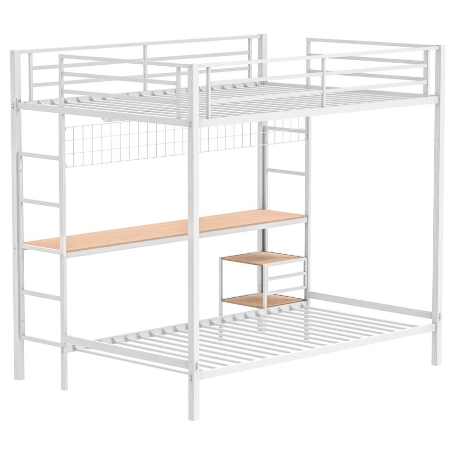 Bettoni Metal Full Over Twin Workstation Bunk Bed Matte White