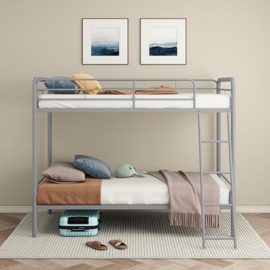 Carson Metal Twin Over Twin Bunk Bed Glossy Silver