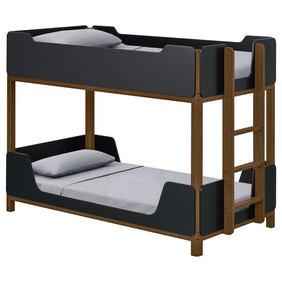 Morris Twin Over Twin Wood Bunk Bed Black and Walnut