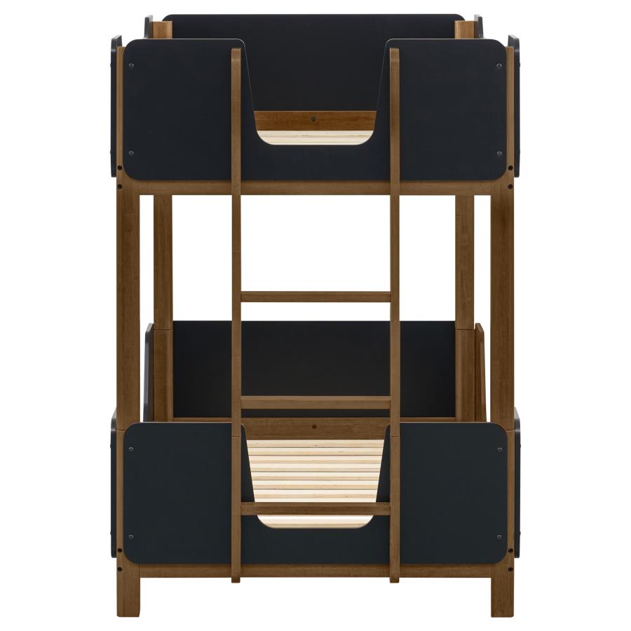 Morris Twin Over Twin Wood Bunk Bed Black and Walnut
