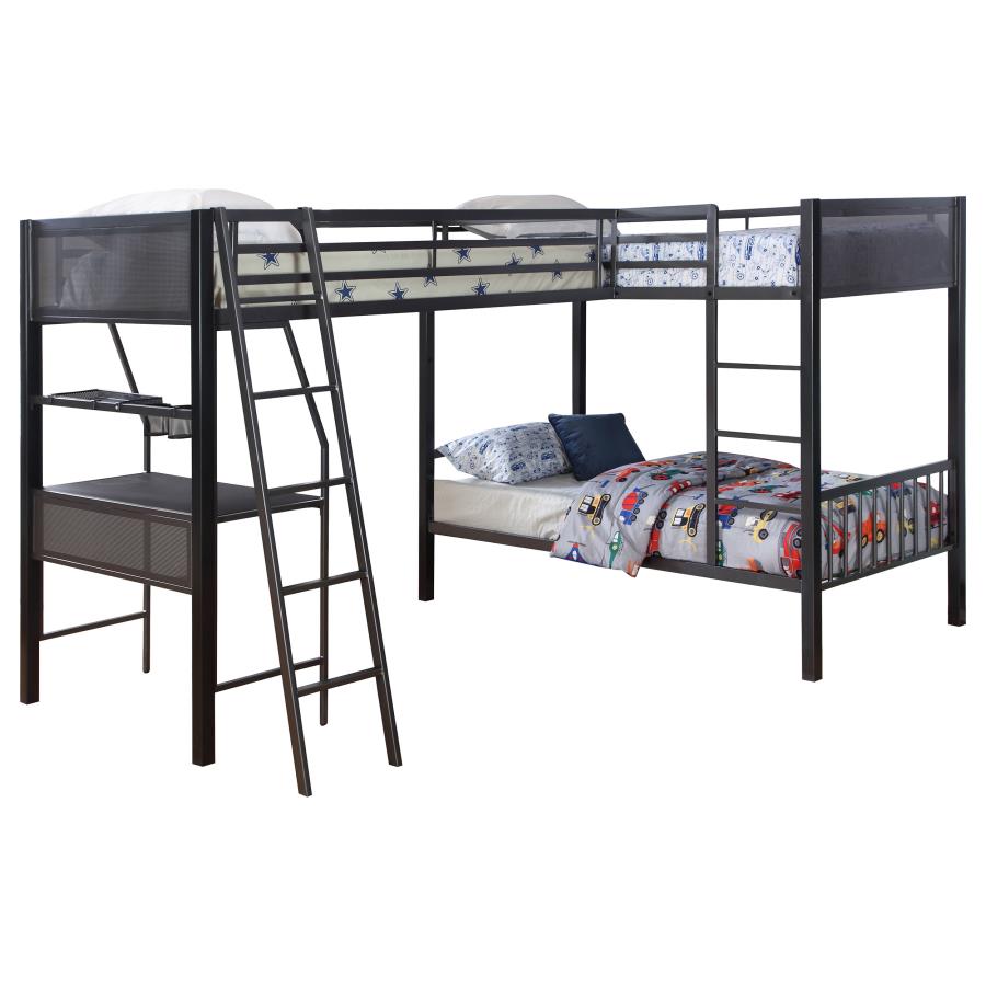Meyers Metal Twin Over Twin Bunk Bed with Twin Loft Black (image for) Meyers Metal Twin Over Twin Bunk Bed with Twin Loft Black