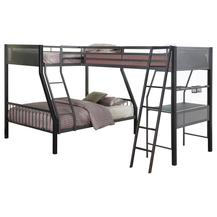 Meyers Metal Twin Over Full Bunk Bed with Twin Loft Black (image for) Meyers Metal Twin Over Full Bunk Bed with Twin Loft Black