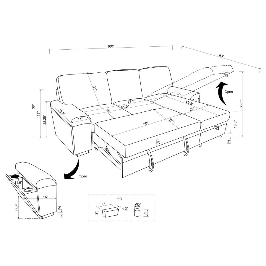 Modal Additional Images for Demko Sleeper Sectional Sofa with Speaker and Storage Chaise Granite