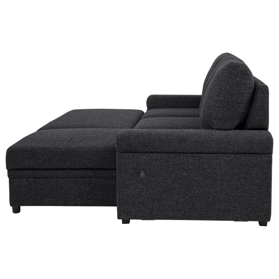 Demko Sleeper Sectional Sofa with Speaker and Storage Chaise Black