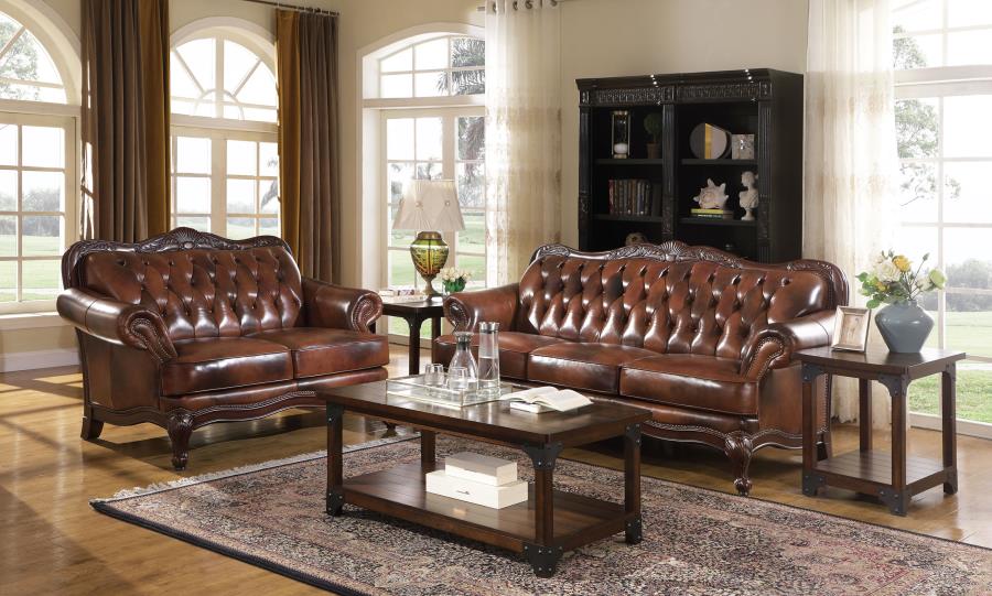 Victoria 2-piece Full Leather Upholstered Sofa Set Brown (image for) Victoria 2-piece Full Leather Upholstered Sofa Set Brown