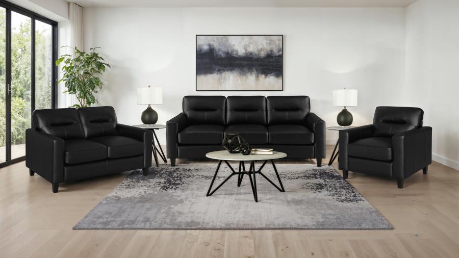 Modal Additional Images for Scotland Faux Leather Upholstered Track Arm Sofa Black