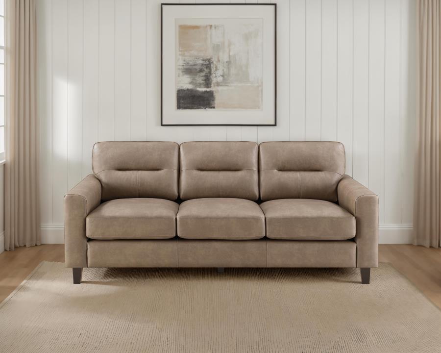 Scotland Faux Leather Upholstered Track Arm Sofa Brown