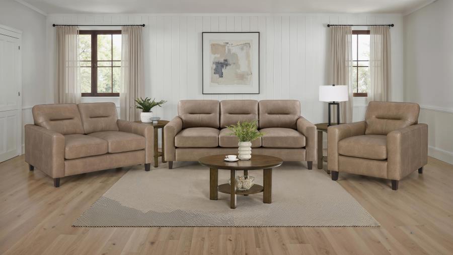 Modal Additional Images for Scotland Faux Leather Upholstered Track Arm Sofa Brown