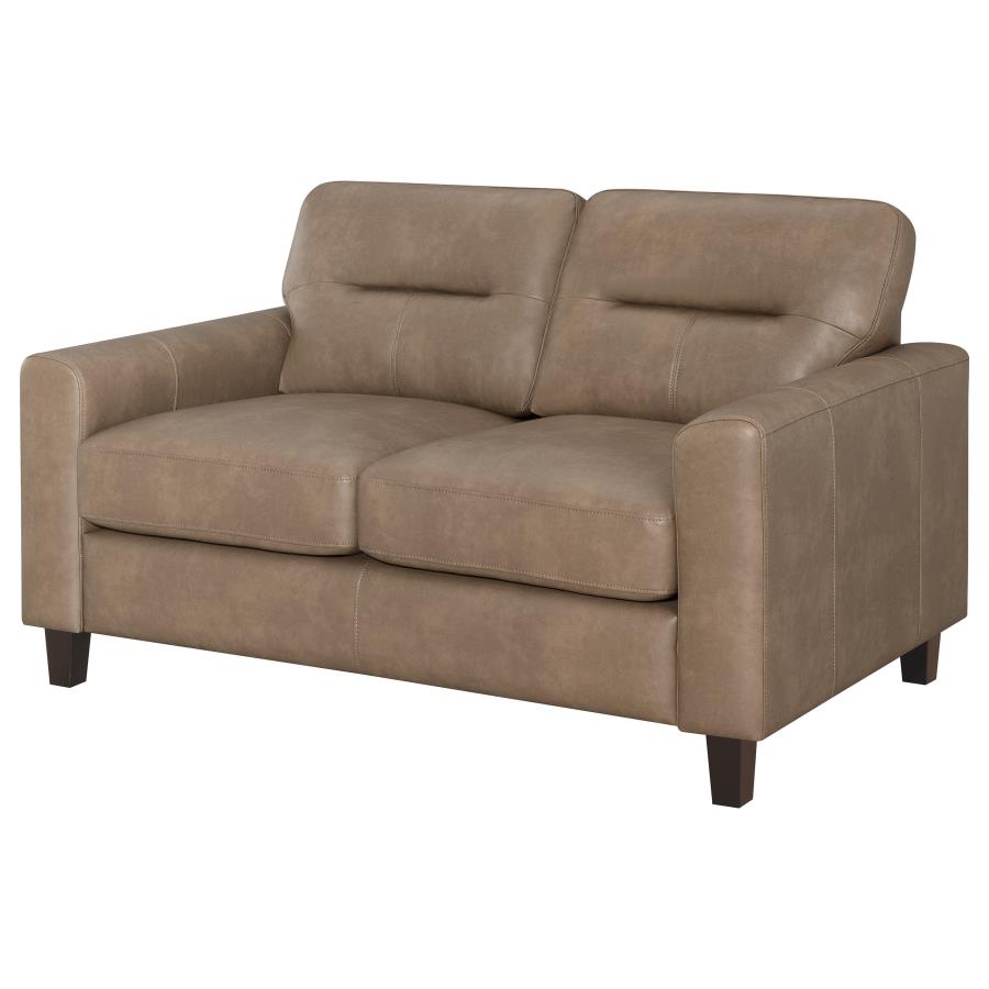 Scotland Faux Leather Upholstered Track Arm Loveseat Brown