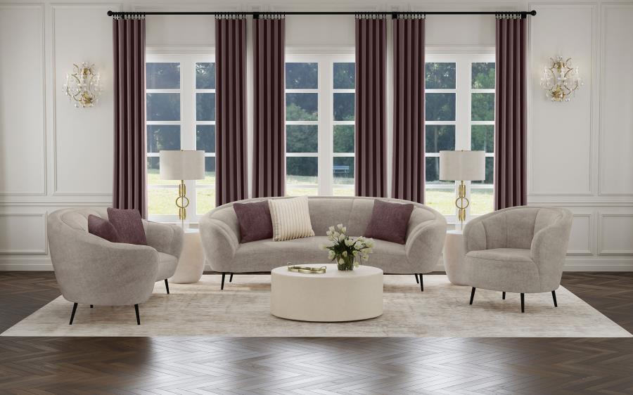 Modal Additional Images for Ellorie Upholstered Channel Back Curved Sofa Beige