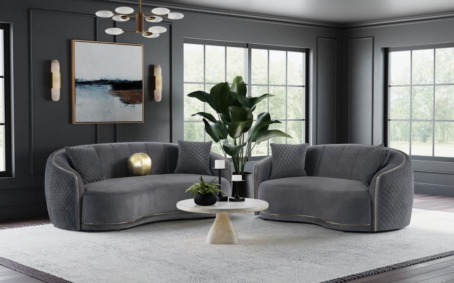 Modal Additional Images for Brookside Velvet Upholstered Curved Loveseat Dark Grey