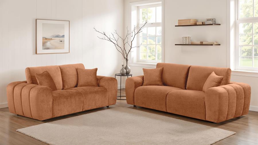 (image for) Burnett 2-piece Chenille Upholstered Sofa Set Burnt Orange