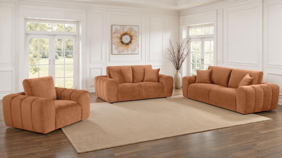 (image for) Burnett 3-piece Chenille Upholstered Sofa Set Burnt Orange