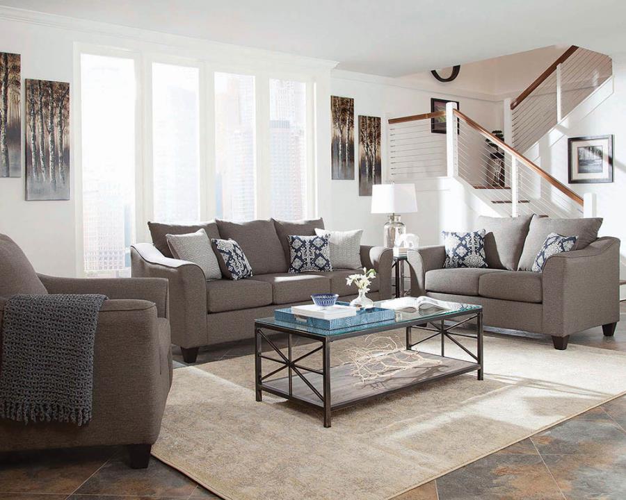 Salizar 3-piece Upholstered Flared Arm Sofa Set Grey (image for) Salizar 3-piece Upholstered Flared Arm Sofa Set Grey