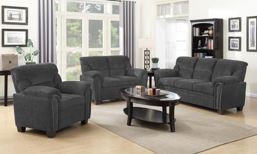 Clementine 3-piece Upholstered Padded Arm Sofa Set Grey (image for) Clementine 3-piece Upholstered Padded Arm Sofa Set Grey