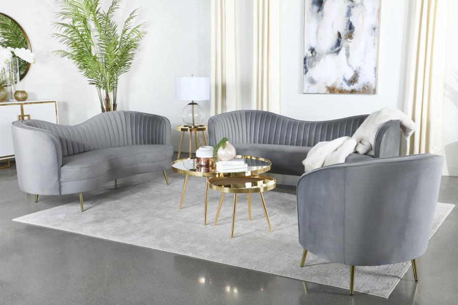 Sophia 3-piece Upholstered Channel Tufted Sofa Set Grey (image for) Sophia 3-piece Upholstered Channel Tufted Sofa Set Grey