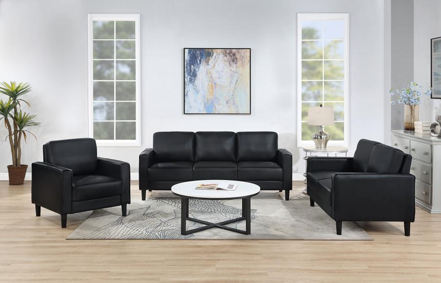 Ruth 3-piece Upholstered Track Arm Sofa Set Black (image for) Ruth 3-piece Upholstered Track Arm Sofa Set Black