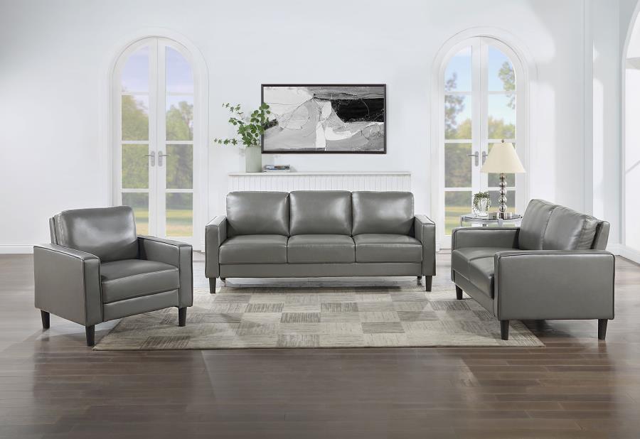 Ruth 3-piece Upholstered Track Arm Sofa Set Grey (image for) Ruth 3-piece Upholstered Track Arm Sofa Set Grey