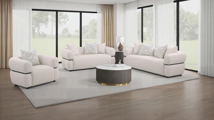 Modal Additional Images for Jeanette 73-inch Fabric Upholstered Round Arm Loveseat Beige