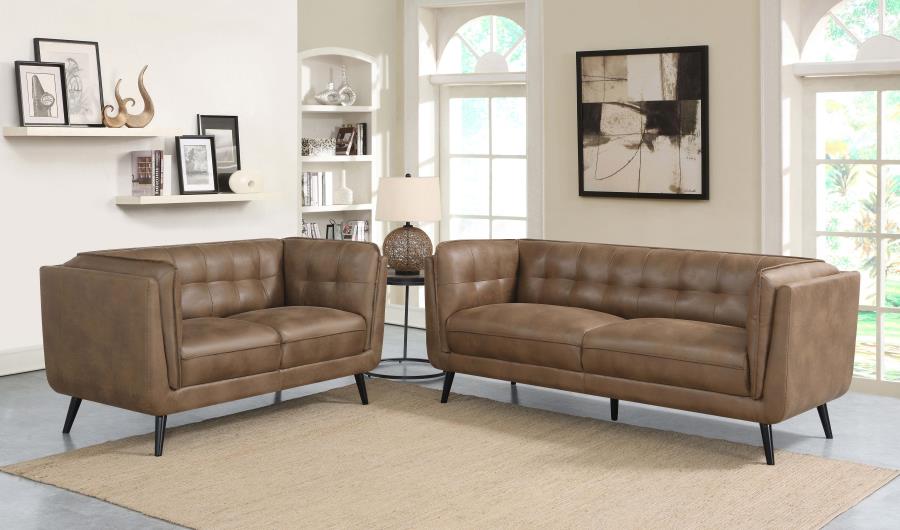 Thatcher 2-piece Upholstered Tuxedo Arm Sofa Set Brown (image for) Thatcher 2-piece Upholstered Tuxedo Arm Sofa Set Brown