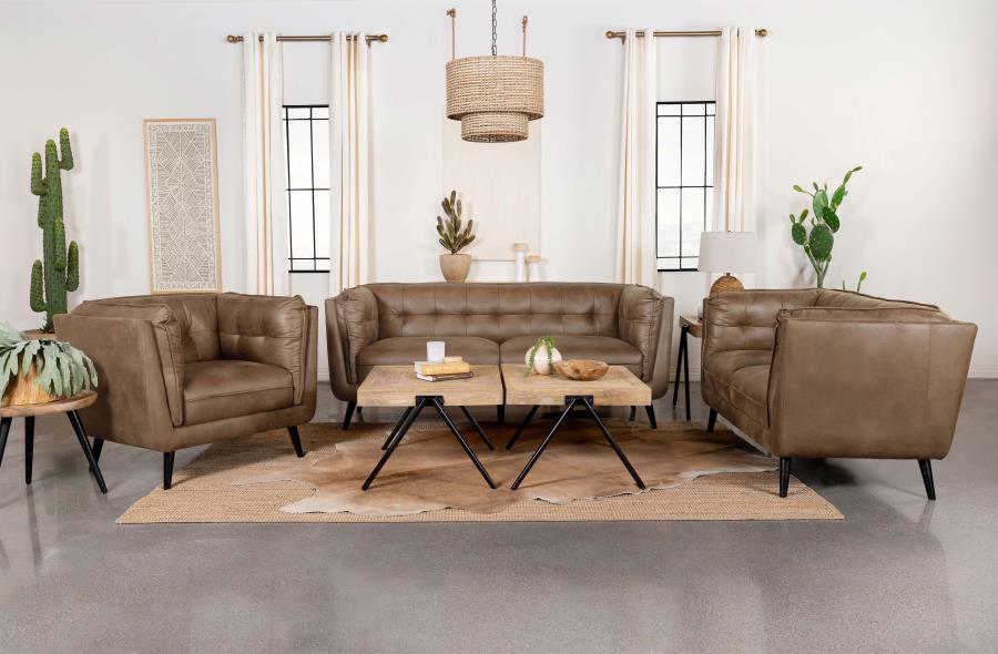 Thatcher 3-piece Upholstered Tuxedo Arm Sofa Set Brown (image for) Thatcher 3-piece Upholstered Tuxedo Arm Sofa Set Brown