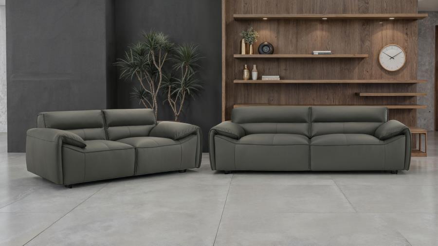 Modal Additional Images for Buxton Top Grain Leather Upholstered Loveseat Graphite