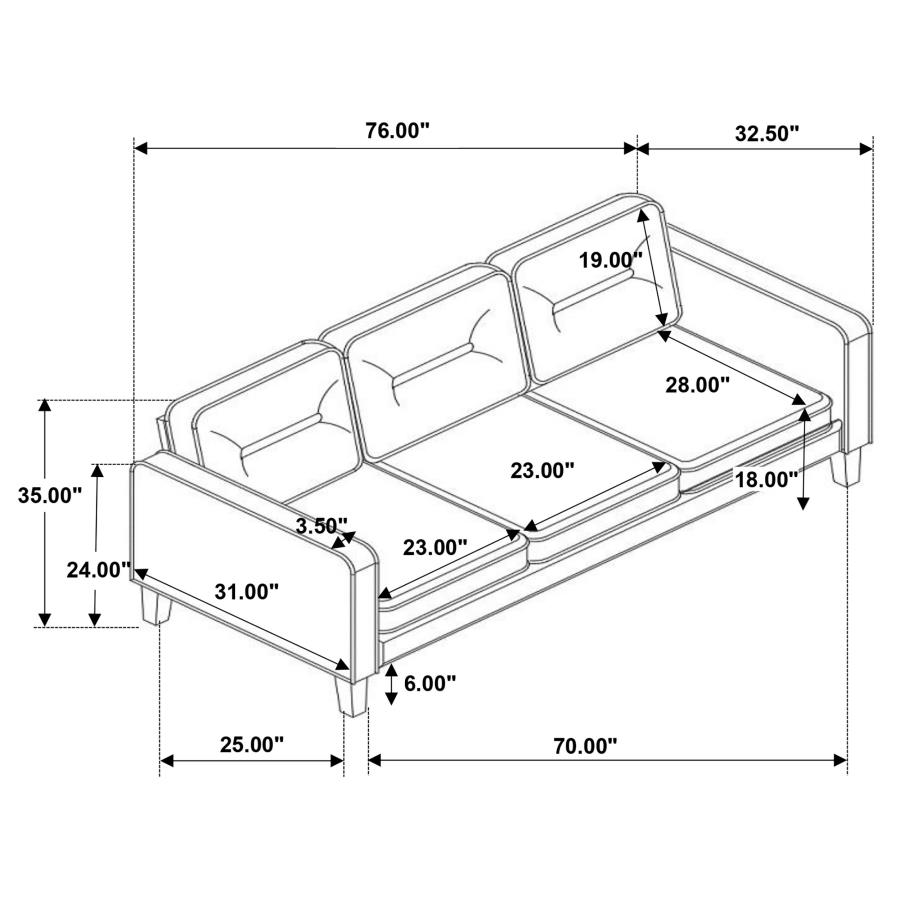 Jonah 3-piece Upholstered Track Arm Sofa Set Ivory