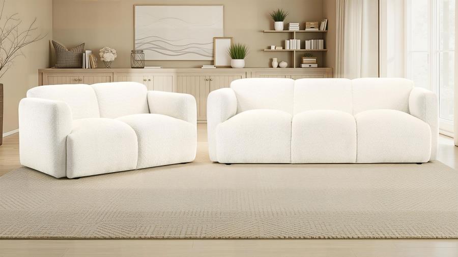 (image for) Dorset 2-piece Upholstered Round Track Arm Sofa Set White