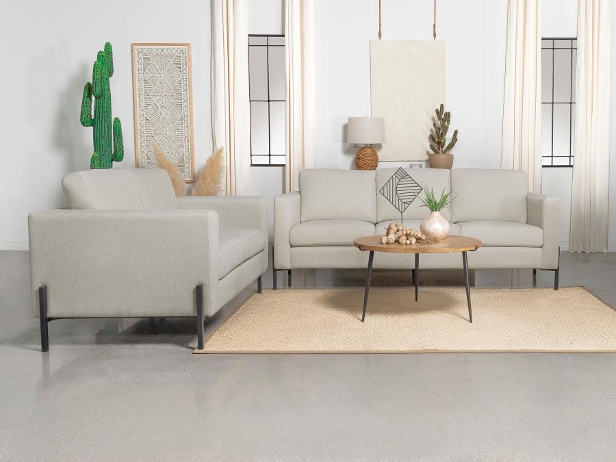 Tilly 2-piece Upholstered Track Arm Sofa Set Oatmeal (image for) Tilly 2-piece Upholstered Track Arm Sofa Set Oatmeal