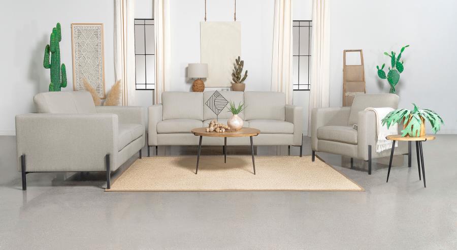 Tilly 3-piece Upholstered Track Arm Sofa Set Oatmeal (image for) Tilly 3-piece Upholstered Track Arm Sofa Set Oatmeal