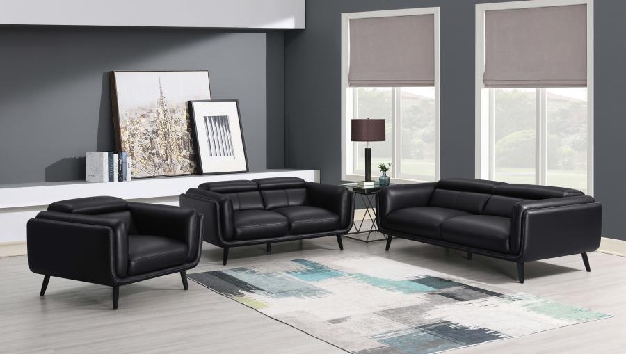 Shania 3-piece Upholstered Low Back Sofa Set Black (image for) Shania 3-piece Upholstered Low Back Sofa Set Black