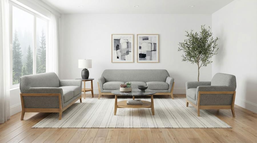 (image for) Vaughn 3-piece Fabric Upholstered Flared Arm Sofa Set Grey