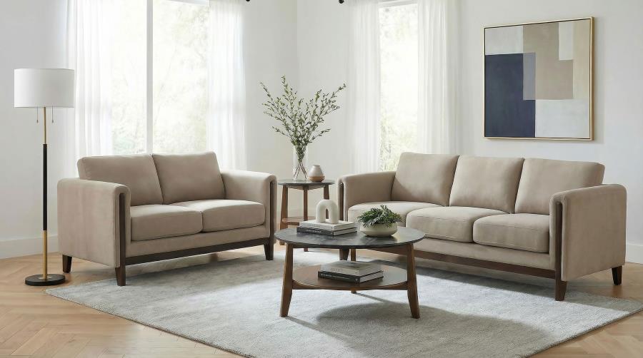 (image for) Islington 2-piece Upholstered Panel Arm Sofa Set Taupe