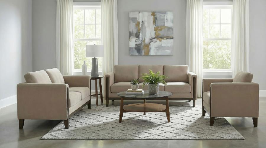 Modal Additional Images for Islington Fabric Upholstered Panel Arm Accent Chair Taupe