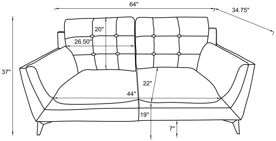 Modal Additional Images for Moira 2-piece Upholstered Wedge Arm Tufted Sofa Set Black