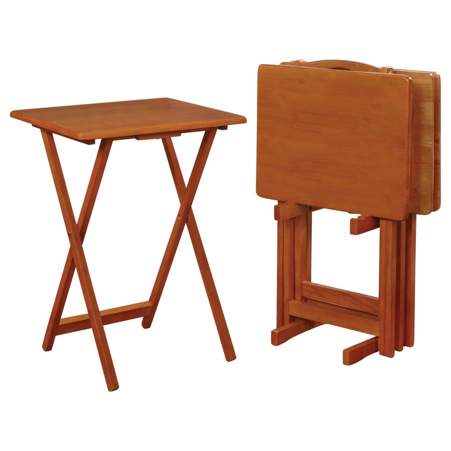 Donna 4-piece TV Tray Table Set with Stand Golden Brown (image for) Donna 4-piece TV Tray Table Set with Stand Golden Brown