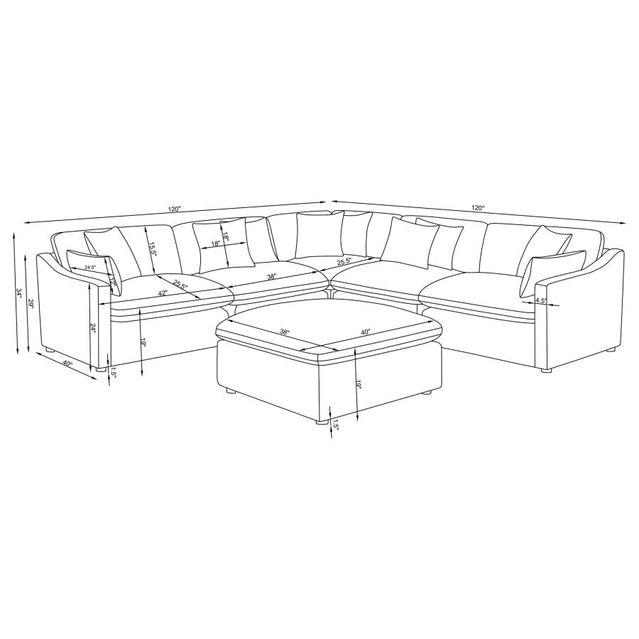 Modal Additional Images for Hobson 6-piece Upholstered Modular Sectional Sofa Charcoal