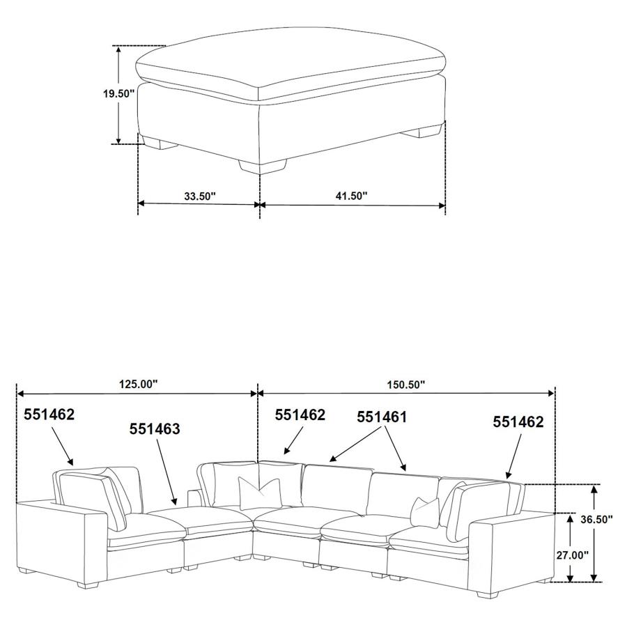 Modal Additional Images for Lakeview 5-piece Upholstered Modular Sectional Sofa Ivory