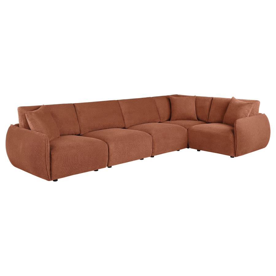 Elysia 5-piece Chenille Upholstered Modular Sectional Sofa Coral