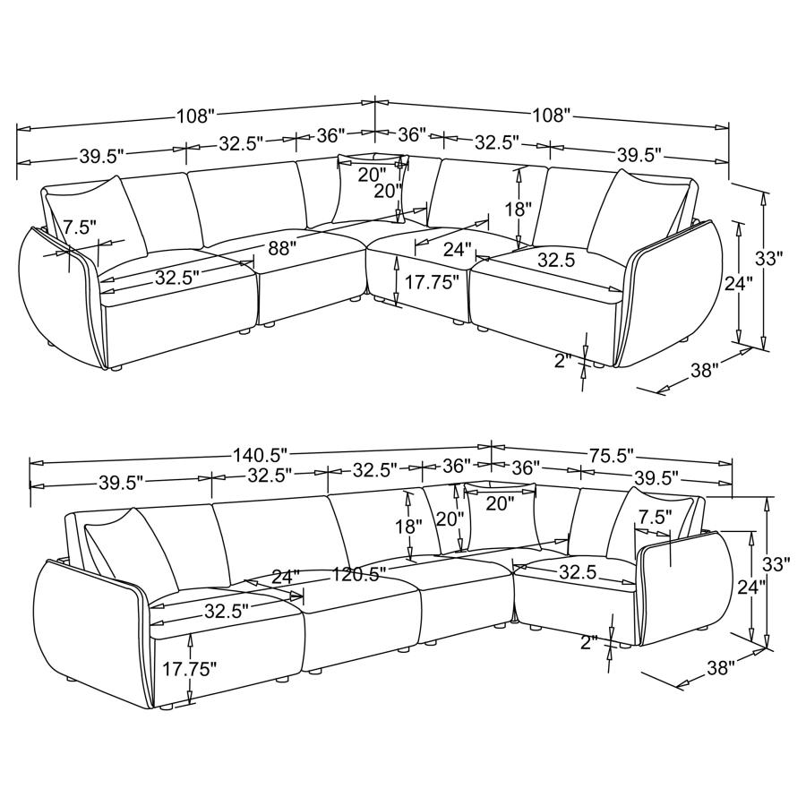Modal Additional Images for Elysia 5-piece Chenille Upholstered Modular Sectional Sofa Coral