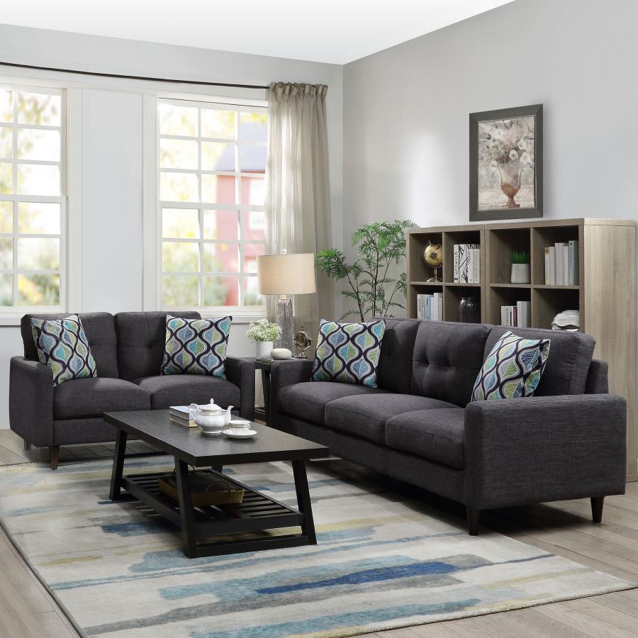 Watsonville 2-piece Upholstered Track Arm Sofa Set Grey (image for) Watsonville 2-piece Upholstered Track Arm Sofa Set Grey