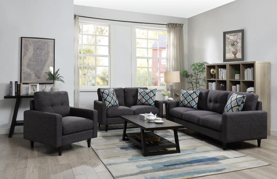 Watsonville 3-piece Upholstered Track Arm Sofa Set Grey (image for) Watsonville 3-piece Upholstered Track Arm Sofa Set Grey
