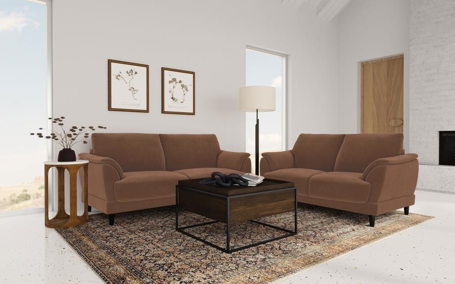 Modal Additional Images for Selma Velvet Upholstered Crescent Arm Loveseat Rust