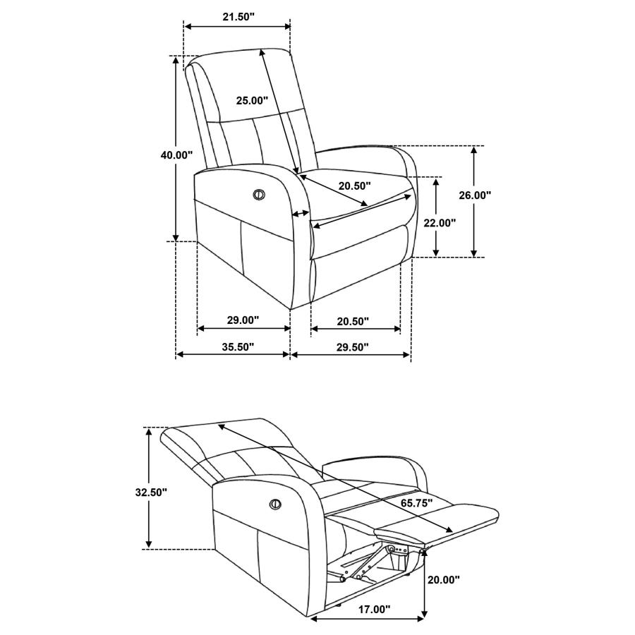 Modal Additional Images for Grant Upholstered Power Recliner Chair Brown