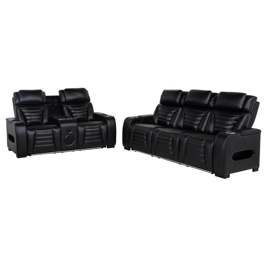 (image for) Zuma 2-piece Faux Leather Dual Power LED Sofa Set Black