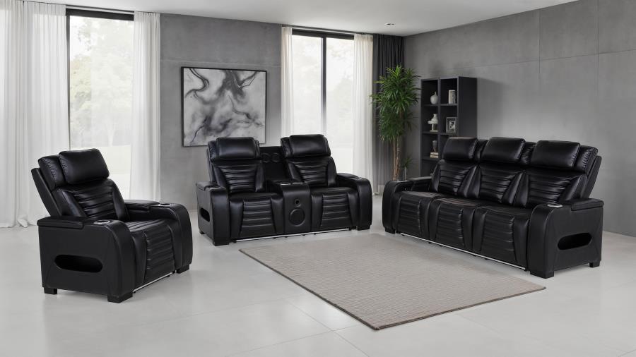 (image for) Zuma 3-piece Faux Leather Dual Power LED Sofa Set Black