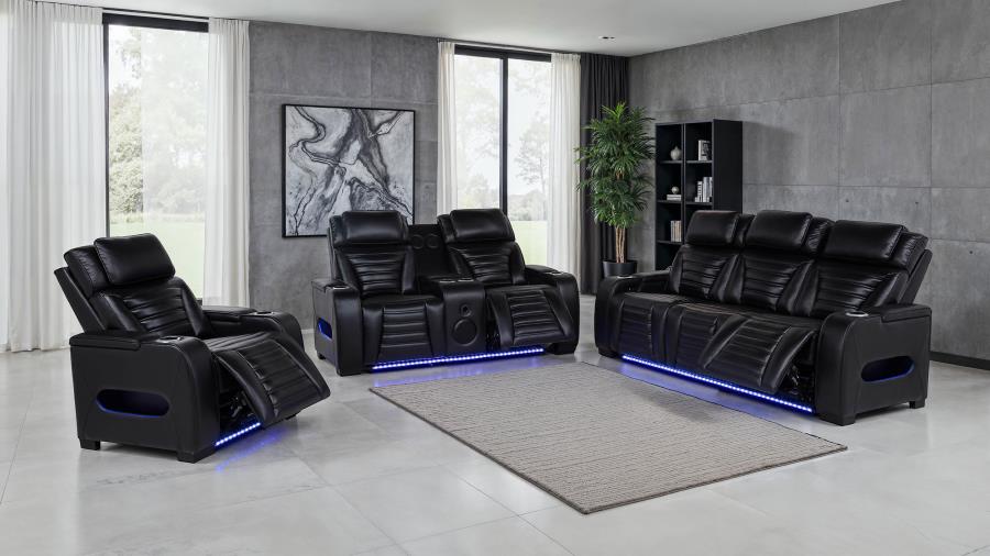 Modal Additional Images for Zuma Faux Leather Dual Power Reclining LED Sofa Black